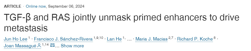 TGF-β和RAS聯合揭示了驅動轉移的啟動增強劑
TGF-β和RAS聯合揭示了驅動轉移的啟動增強劑