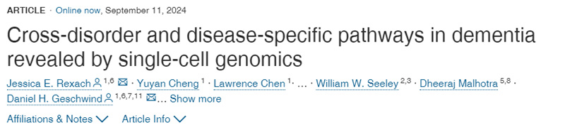 單細胞基因組學揭示癡呆癥的交叉疾病和疾病特異性途徑
單細胞基因組學揭示癡呆癥的交叉疾病和疾病特異性途徑