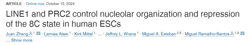 
LINE1和PRC2控制人類胚胎干細(xì)胞核仁組織和8C狀態(tài)的抑制
