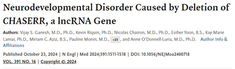 lncRNA基因CHASERR缺失引起的神經發育障礙
lncRNA基因CHASERR缺失引起的神經發育障礙