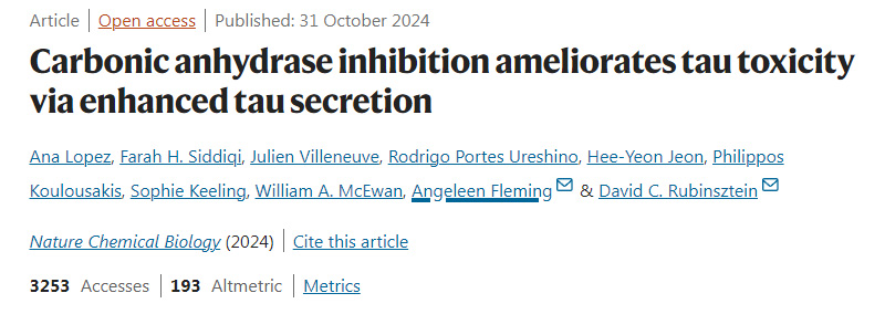 碳酸酐酶抑制通過增強(qiáng)tau蛋白分泌改善tau蛋白毒性 碳酸酐酶抑制通過增強(qiáng)tau蛋白分泌改善tau蛋白毒性