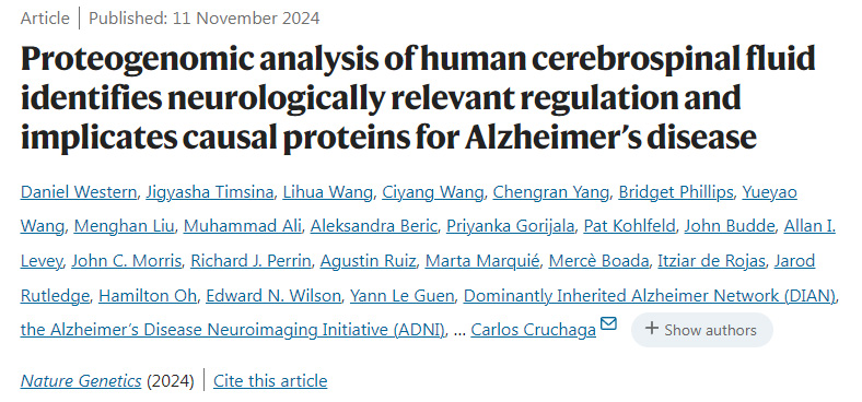 人類腦脊液的蛋白質組學分析確定了神經相關的調控，并暗示了阿爾茨海默病的致病蛋白