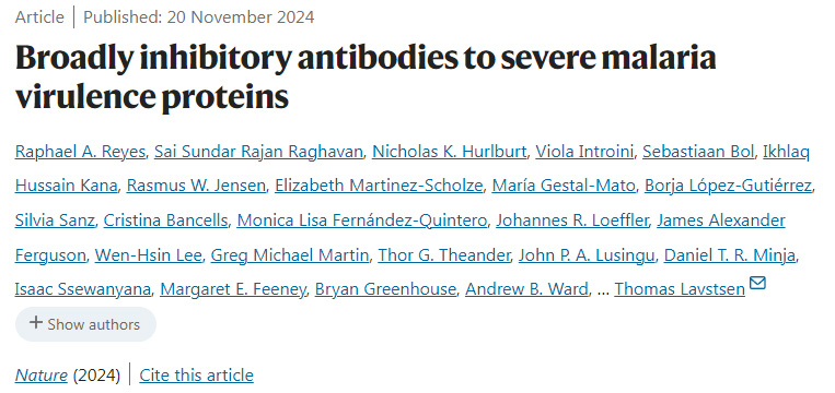 針對嚴重瘧疾毒力蛋白的廣泛抑制性抗體