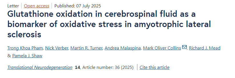 腦脊液中谷胱甘肽氧化作為肌萎縮側索硬化癥氧化應激的生物標志物制