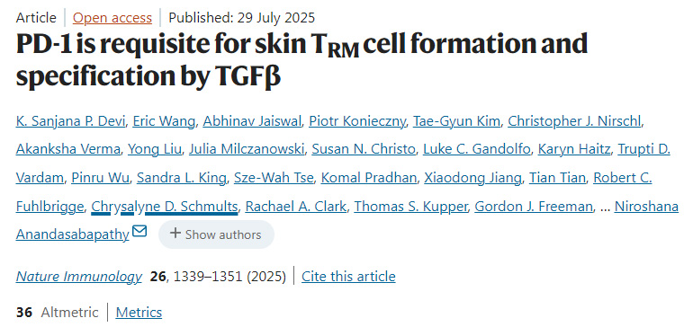 PD-1是TGFβ介導的皮膚組織駐留記憶T細胞形成與功能特化所必需的