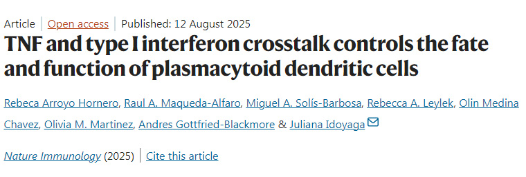 TNF與I型干擾素串擾調控漿細胞樣樹突狀細胞的命運與功能