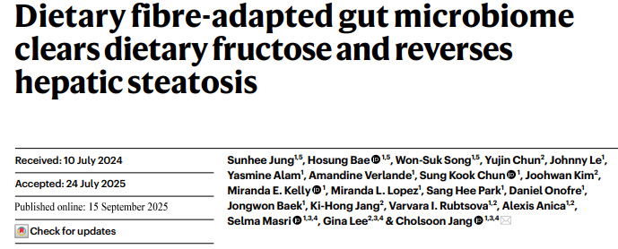 適應膳食纖維的腸道菌群清除膳食果糖并逆轉肝臟脂肪變性
