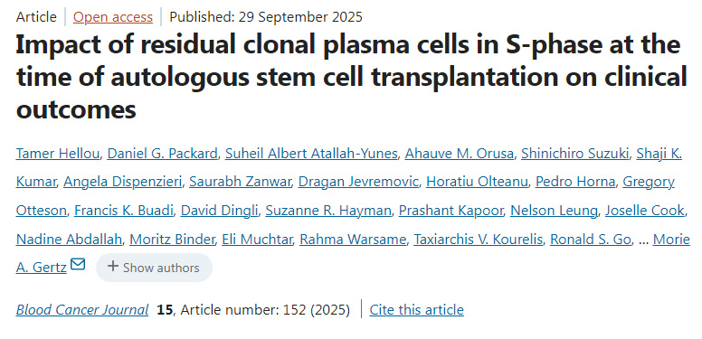 自體干細胞移植時處于S期的殘余克隆性漿細胞對臨床結局的影響