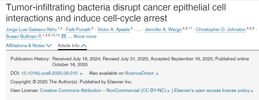 腫瘤浸潤細菌破壞癌細胞間上皮相互作用并誘導細胞周期阻滯