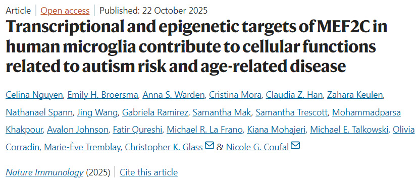 MEF2C在人類小膠質細胞中的轉錄與表觀遺傳學靶點—對自閉癥風險及年齡相關疾病的細胞功能影響