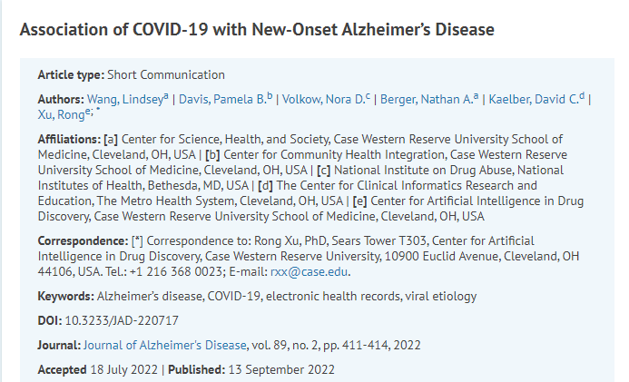 研究發現感染新冠病毒的老年人患阿爾茨海默病的風險因素增加了50%-80%