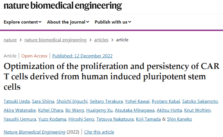 人誘導多能干細胞CAR T細胞增殖和持久性的優化