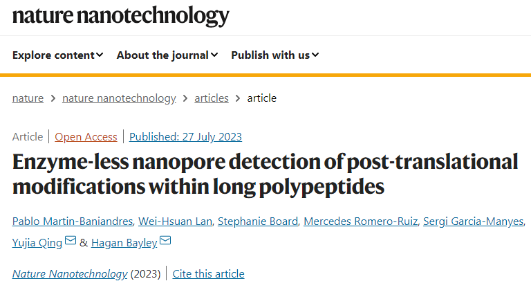 新型納米孔測序方法通過監測線性化蛋白質流過納米孔時產生的細微離子電流來檢測翻譯后修飾