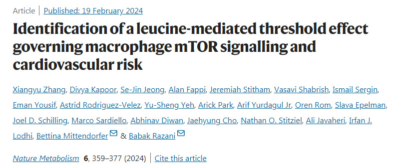 鑒別亮氨酸介導的控制巨噬細胞mTOR信號傳導和心血管風險的閾值效應