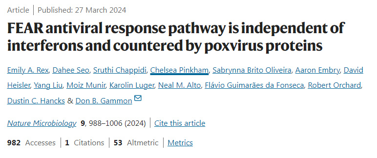 FEAR抗病毒反應途徑獨立于干擾素，并由痘病毒蛋白對抗