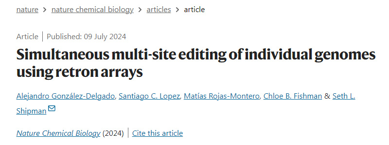 使用逆轉錄酶陣列同時對單個基因組進行多位點編輯 使用逆轉錄酶陣列同時對單個基因組進行多位點編輯