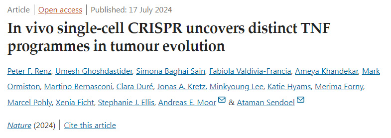 體內單細胞CRISPR揭示了腫瘤進化中不同的TNF程序